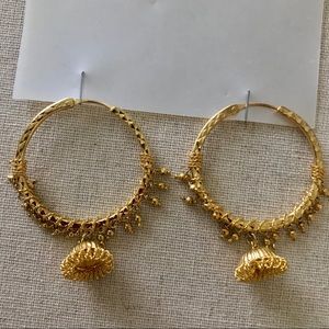 AUTHENTIC INDIAN EARRINGS GOLD COLORED HOOPS NWT